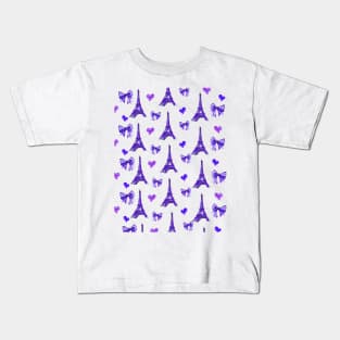 Girly Eiffel Tower Pattern in Watercolours Dark Blue Kids T-Shirt